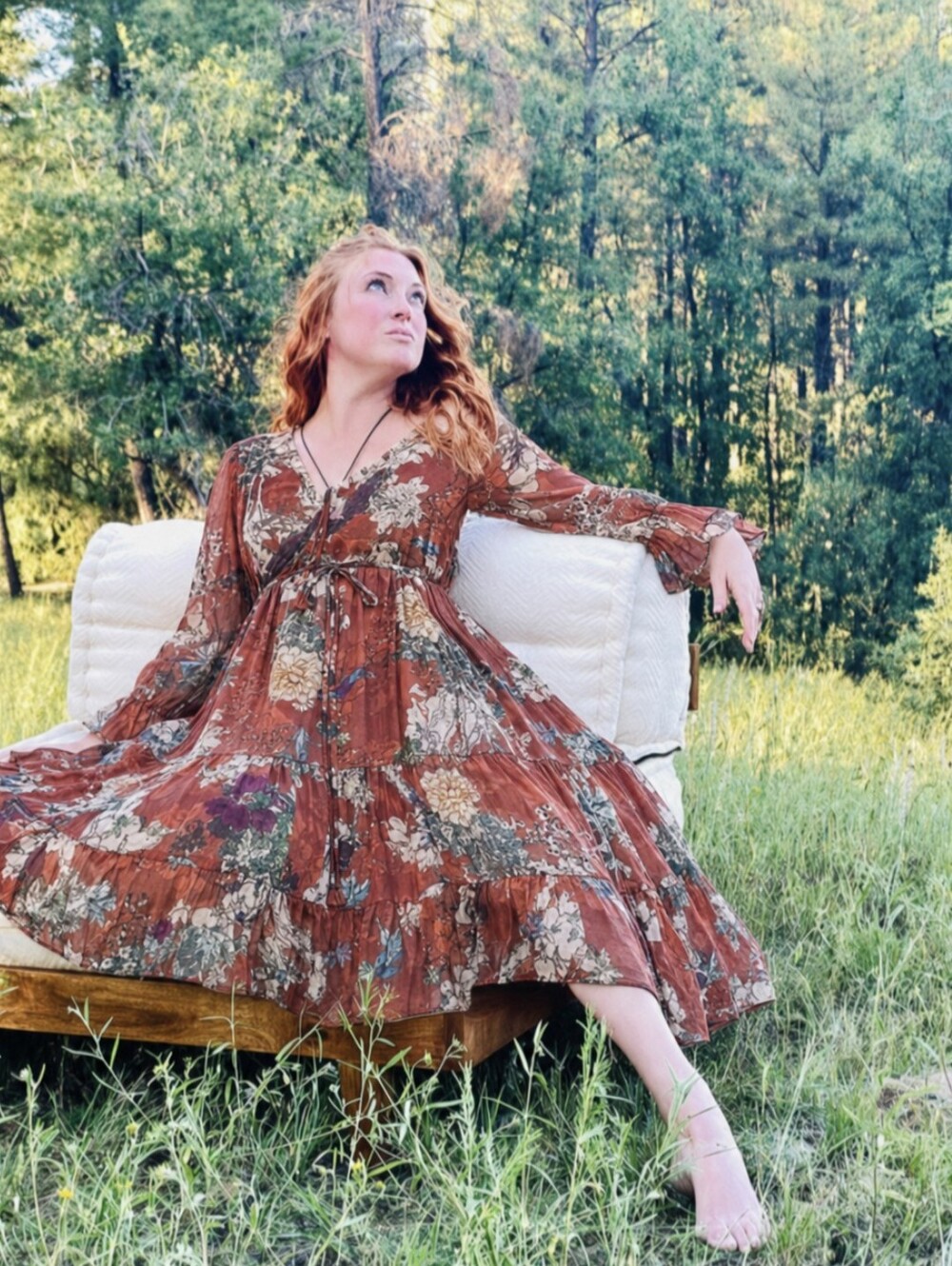 ANTHROPOLOGIE Hemant & Nandita Zeri Bird Floral Peasant Dress Rust Orange - Picture 1 of 12